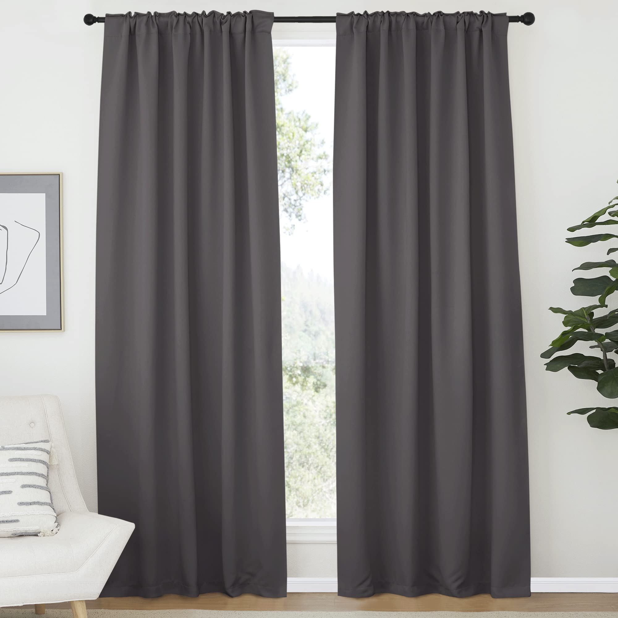 Nicetown Bedroom Blackout Draperies And Window Treatment- (Gray Color) 52 Width X 72 Length, 2 Panels Set, Solid Blackout Curtain Panels