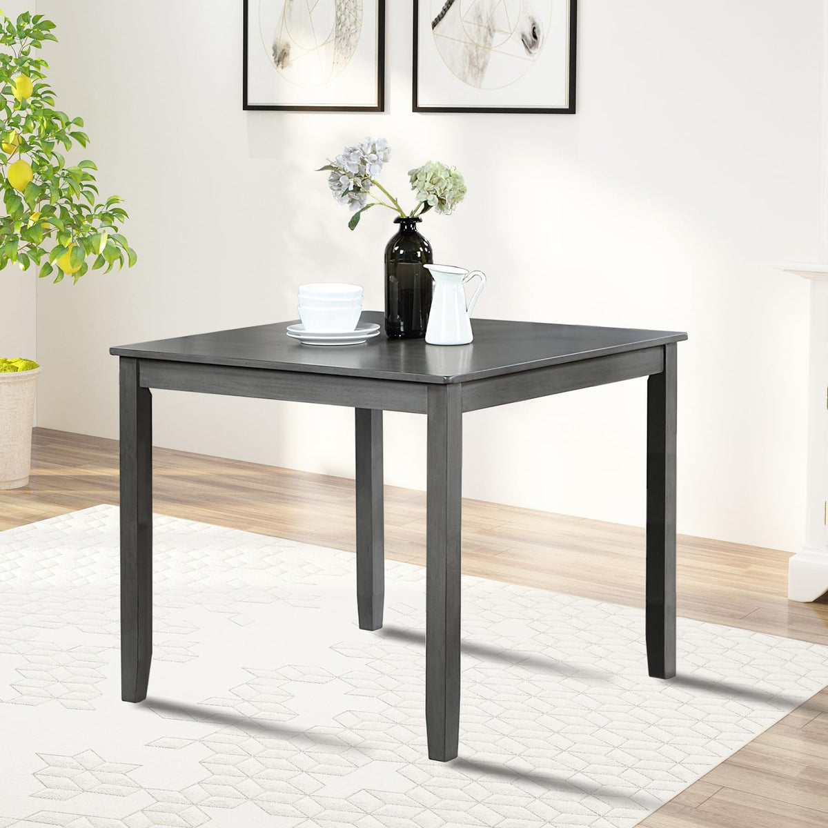 Lumisol Wooden Dining Table For 4, Farmhouse Square Kitchen Table For Small Space, 34.5   L X 34.5   W X 30   H, Grey