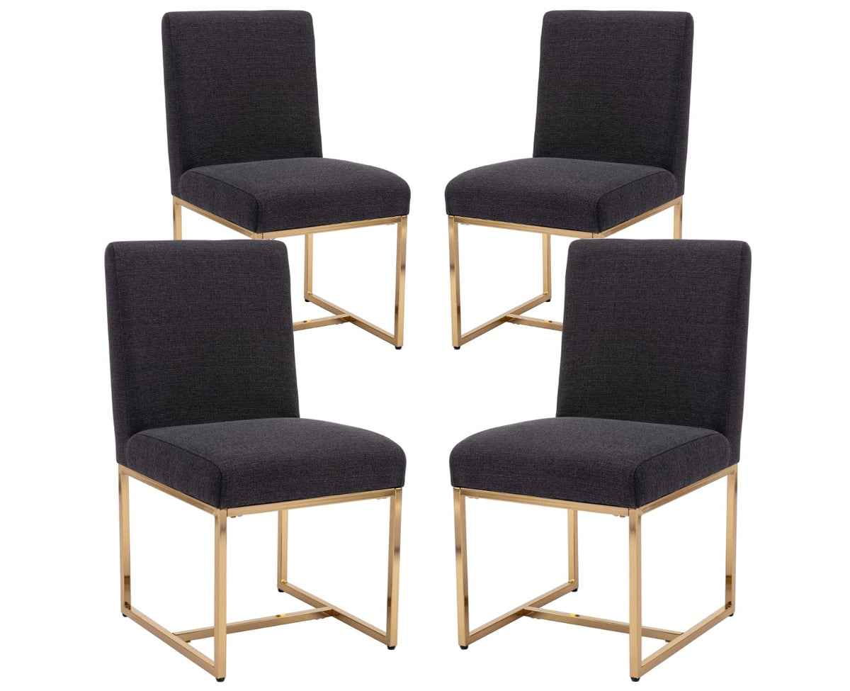 Cimota Black Modern Dining Chairs Set Of 4, Upholstered Linen Dining Room Chairs Armless Side Chair With Gold Base For Kitchen,