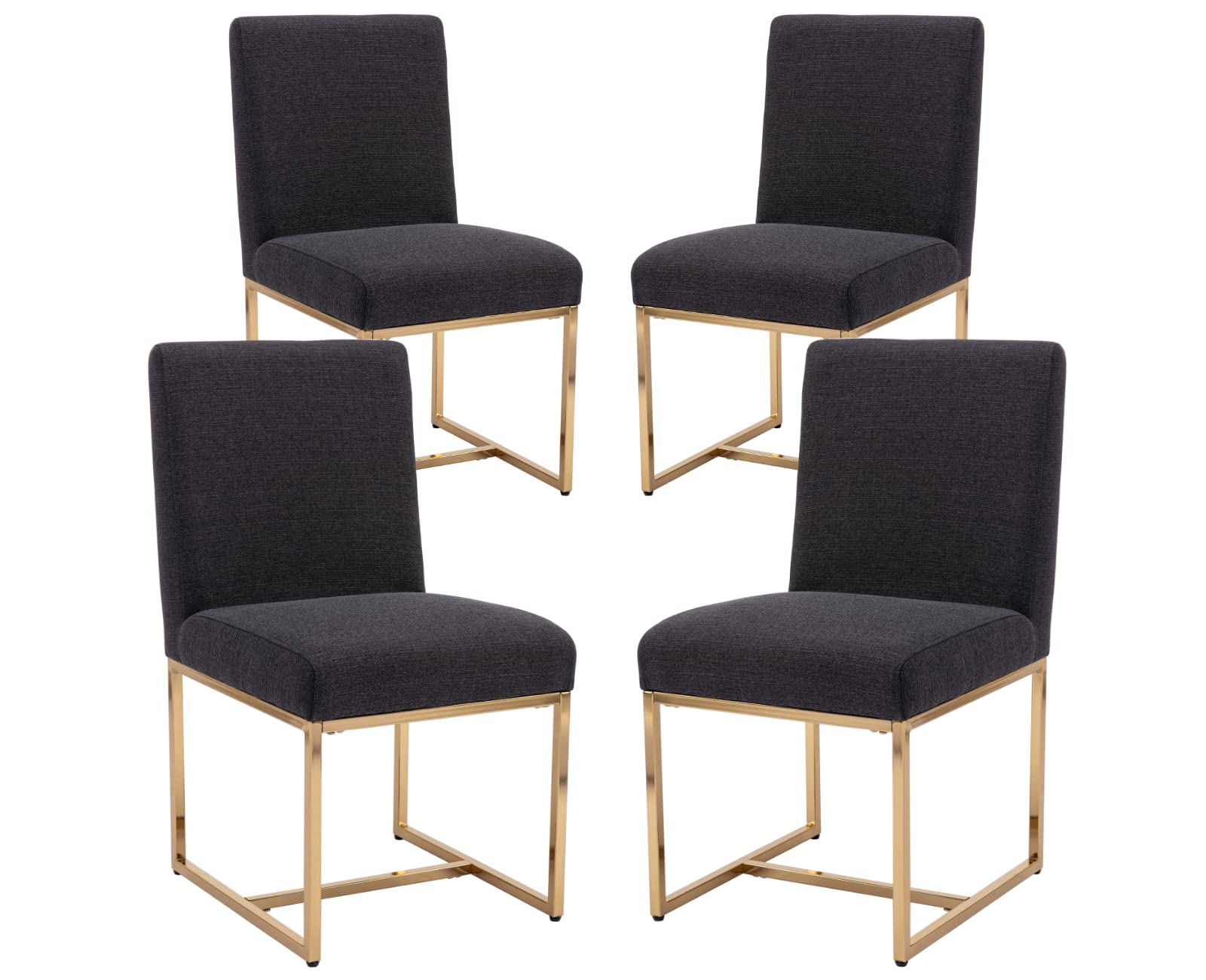 Cimota Black Modern Dining Chairs Set Of 4, Upholstered Linen Dining Room Chairs Armless Side Chair With Gold Base For Kitchen,
