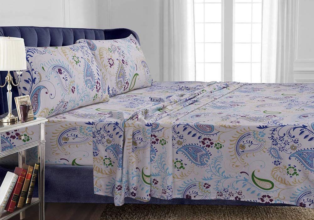 Tribeca Living FLPAGADPCKI Printed 170-GSM Cotton Flannel Pillowcases, King, Paisley Garden