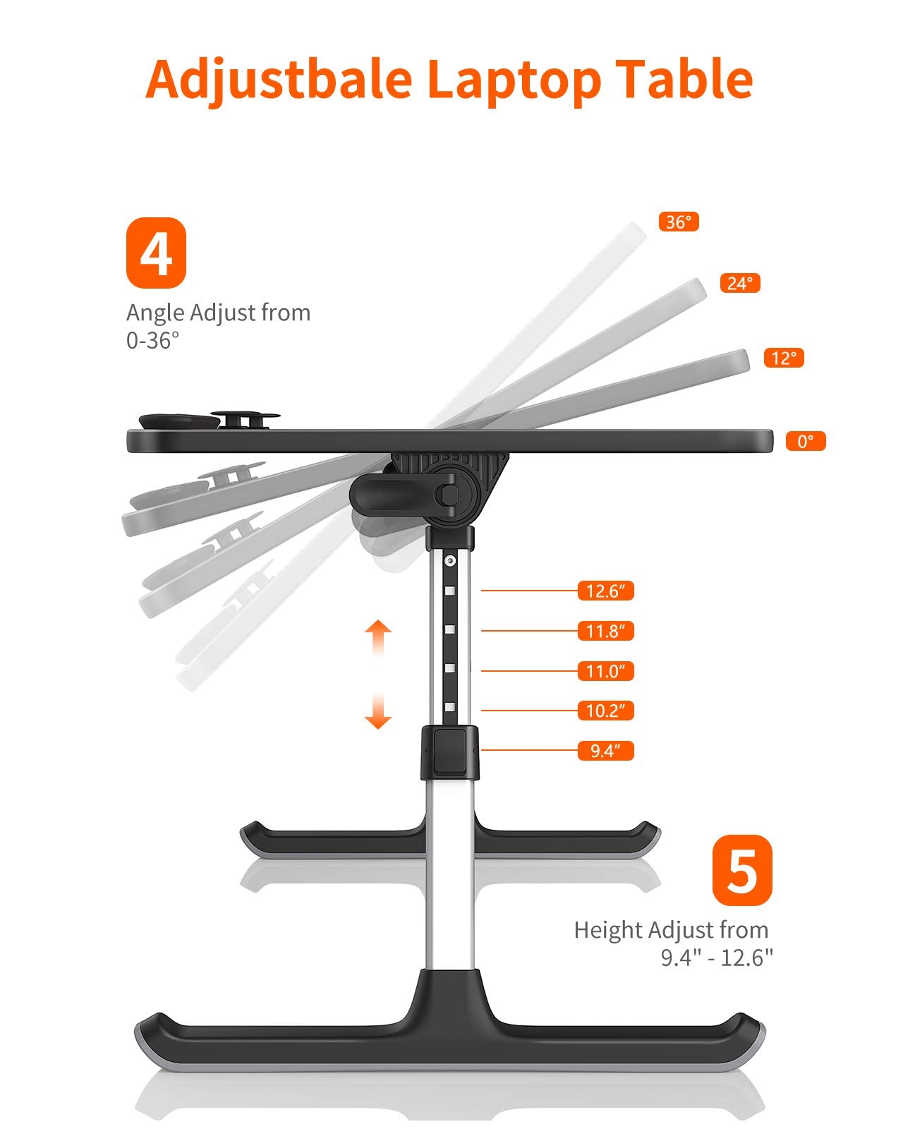 Laptop Desk For Bed, Saiji Lap Desks Bed Trays For Eating Writing, Adjustable Computer Laptop Stand, Foldable Lap Table In Sofa