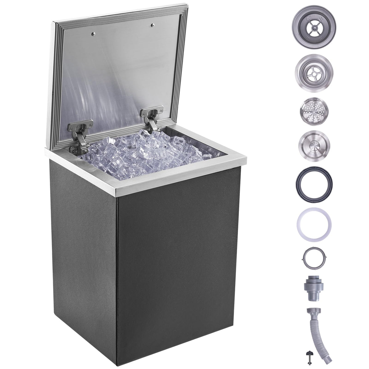 Vevor Drop In Ice Chest, 14' L X 12' W X 18' H Stainless Steel Ice Cooler, Commercial Ice Bin With Hinged Cover, 40 Qt Outdoo