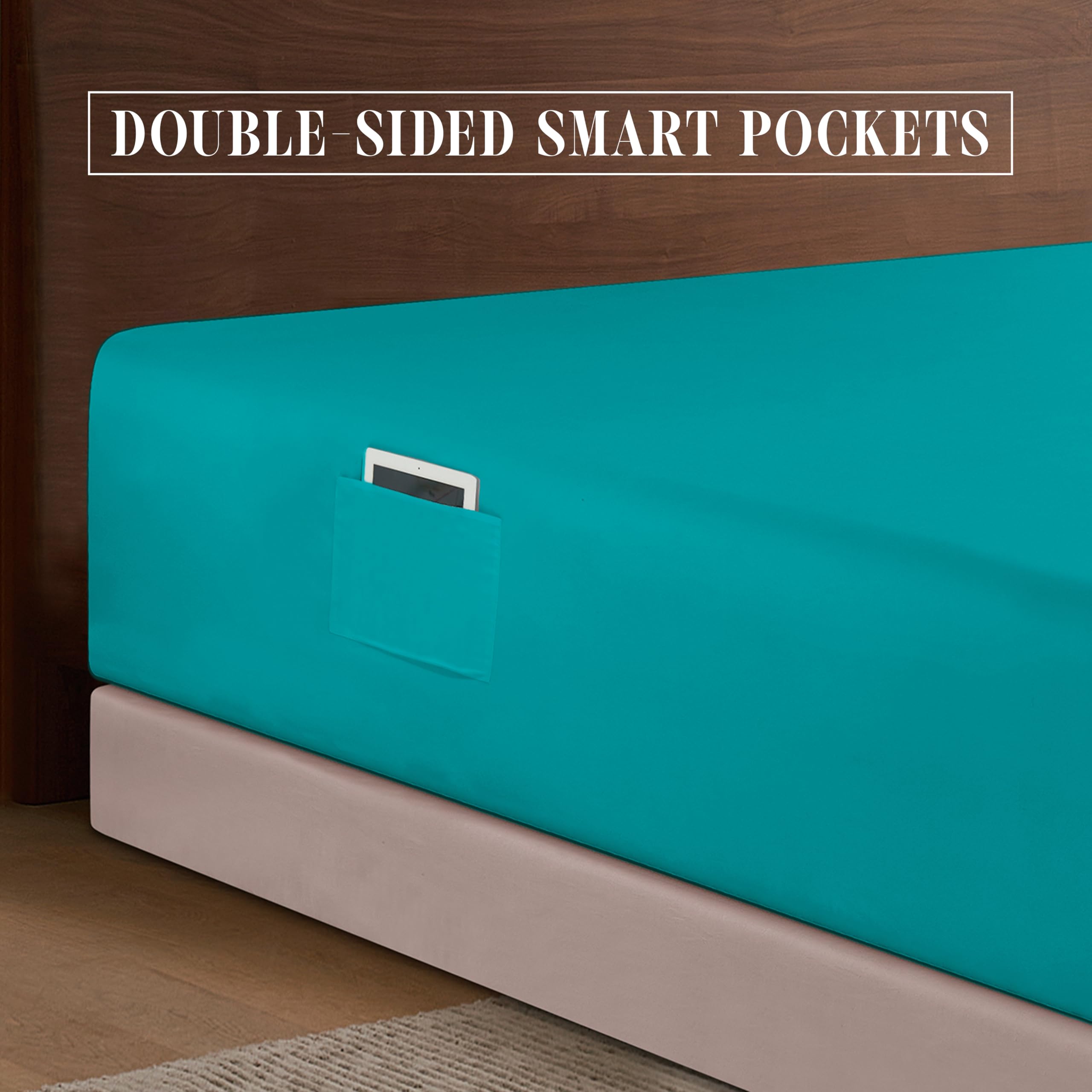 Elegant Comfort 1500 Premium Hotel Quality 18-24 Inches Deep - Extra Deep Pocket Single Fitted Sheet For High Mattress, Luxury And Softest, Smart Pocket - Wrinkle Free, Full, Turquoise