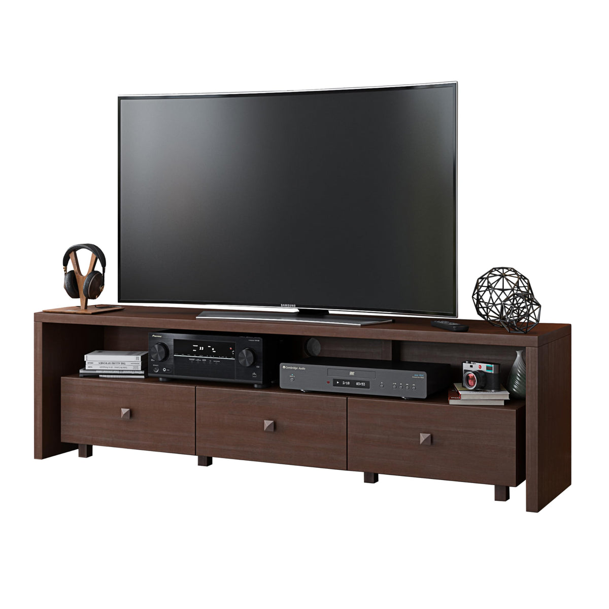 Techni Mobili Elegant 80” TV Stand with Three Cabinets and Storage, Modern Entertainment Center with Cable Management Fits Screens up to 80&quot; When Measured Diagonally