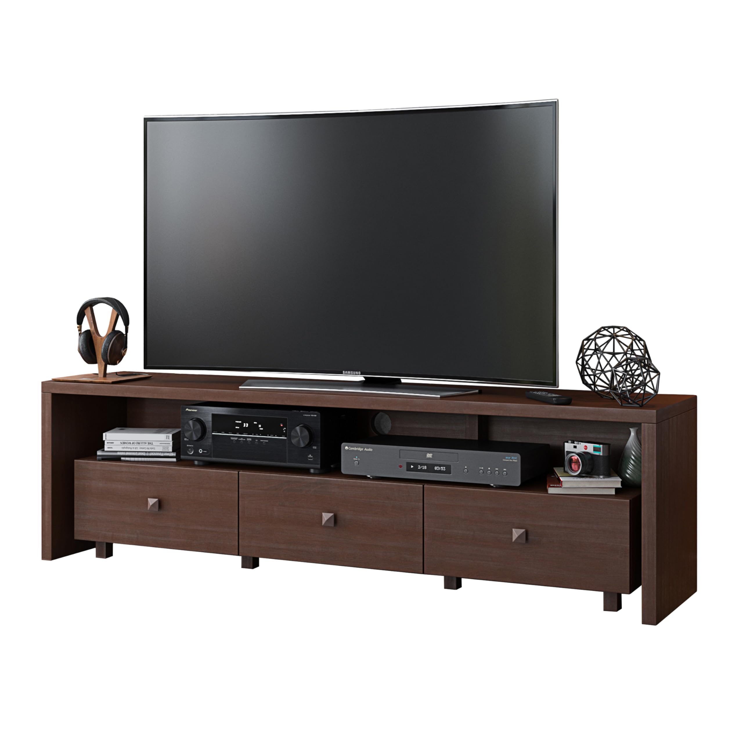 Techni Mobili Elegant 80” TV Stand with Three Cabinets and Storage, Modern Entertainment Center with Cable Management Fits Screens up to 80" When Measured Diagonally