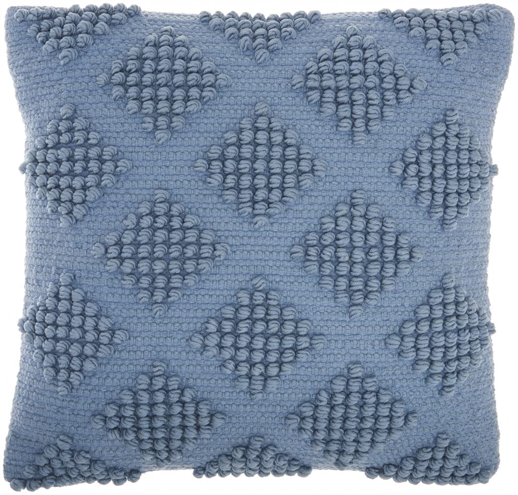 HomeRoots Ocean 60% Cotton 40% Polyester Soft Blue Textured Diamonds Throw Pillow