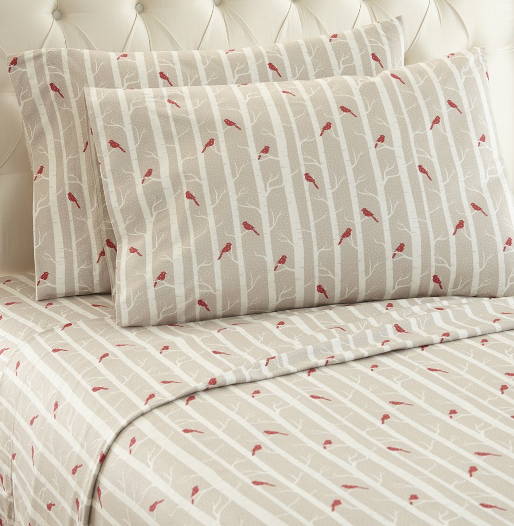 Shavel Home Products Micro Flannel Printed Sheet Set, King, Cardinals Beige