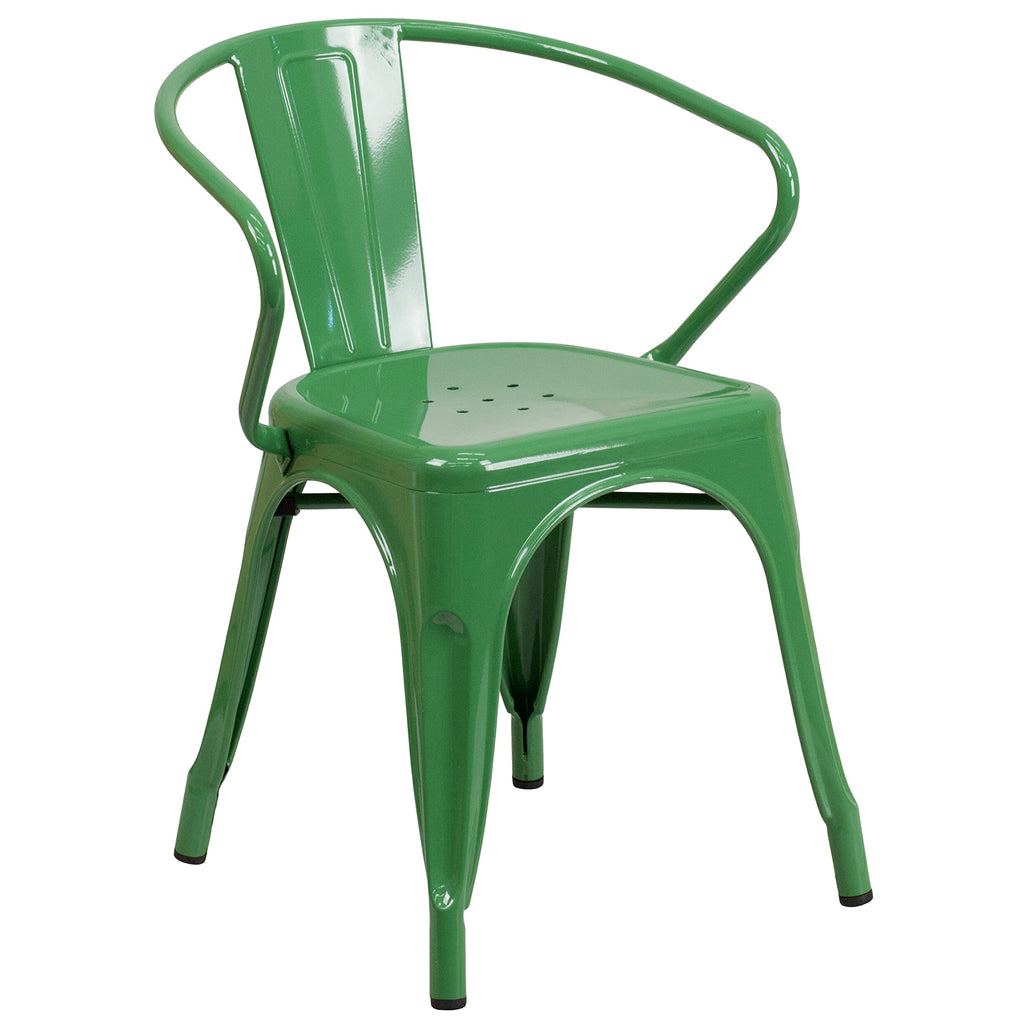 Flash Furniture Conrad Commercial Grade 30" Round Green Metal Indoor-Outdoor Table Set with 2 Arm Chairs