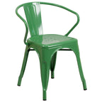Flash Furniture Conrad Commercial Grade 30" Round Green Metal Indoor-Outdoor Table Set with 2 Arm Chairs