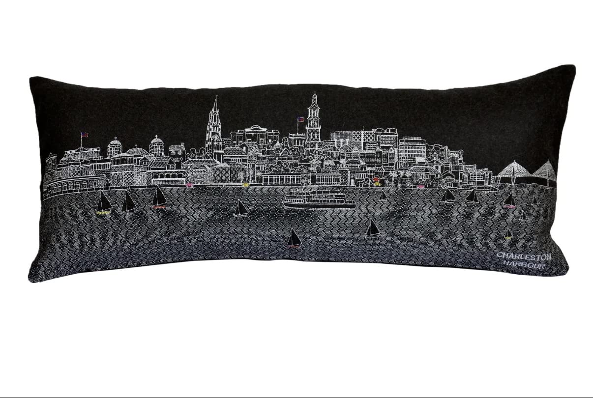 HomeRoots Grey 24' Black Charleston Nighttime Skyline Lumbar Decorative Pillow