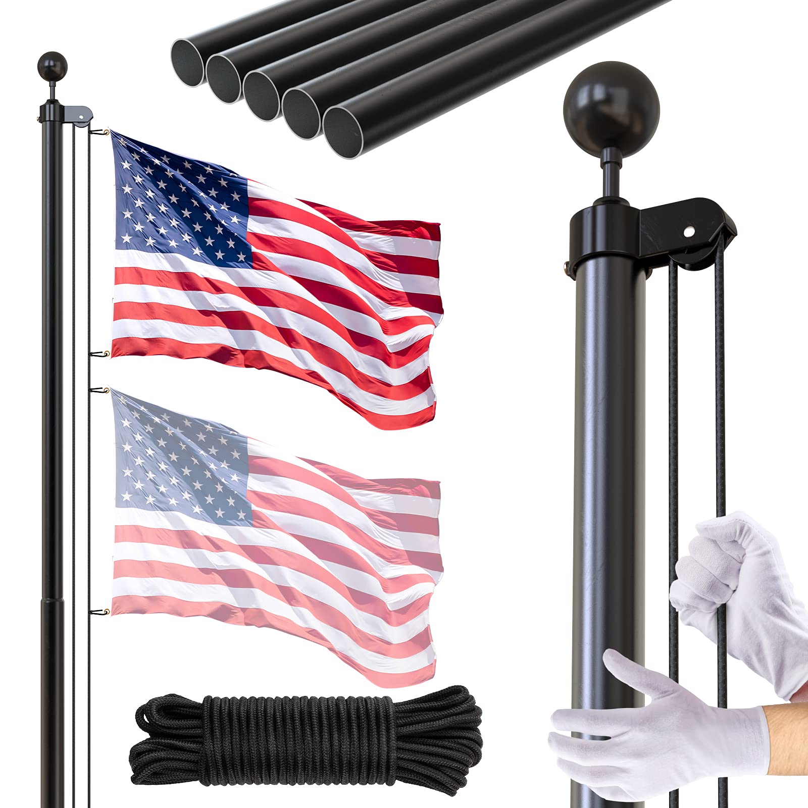 Ffily Flag Pole For Outside In Ground - 20 Ft Heavy Duty Flagpole Kit For Yard - Extra Thick Outdoor Flag Poles With 3X5 America