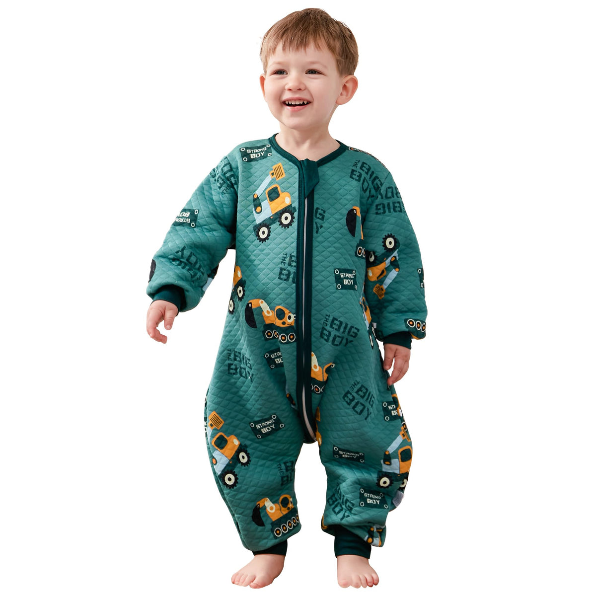 Lilbestie Toddler Sleep Sack With Feet, 1.5 Tog Wearable Blanket Toddler, Cotton Long Sleeves Sleep Sack 2-3T, Excavator