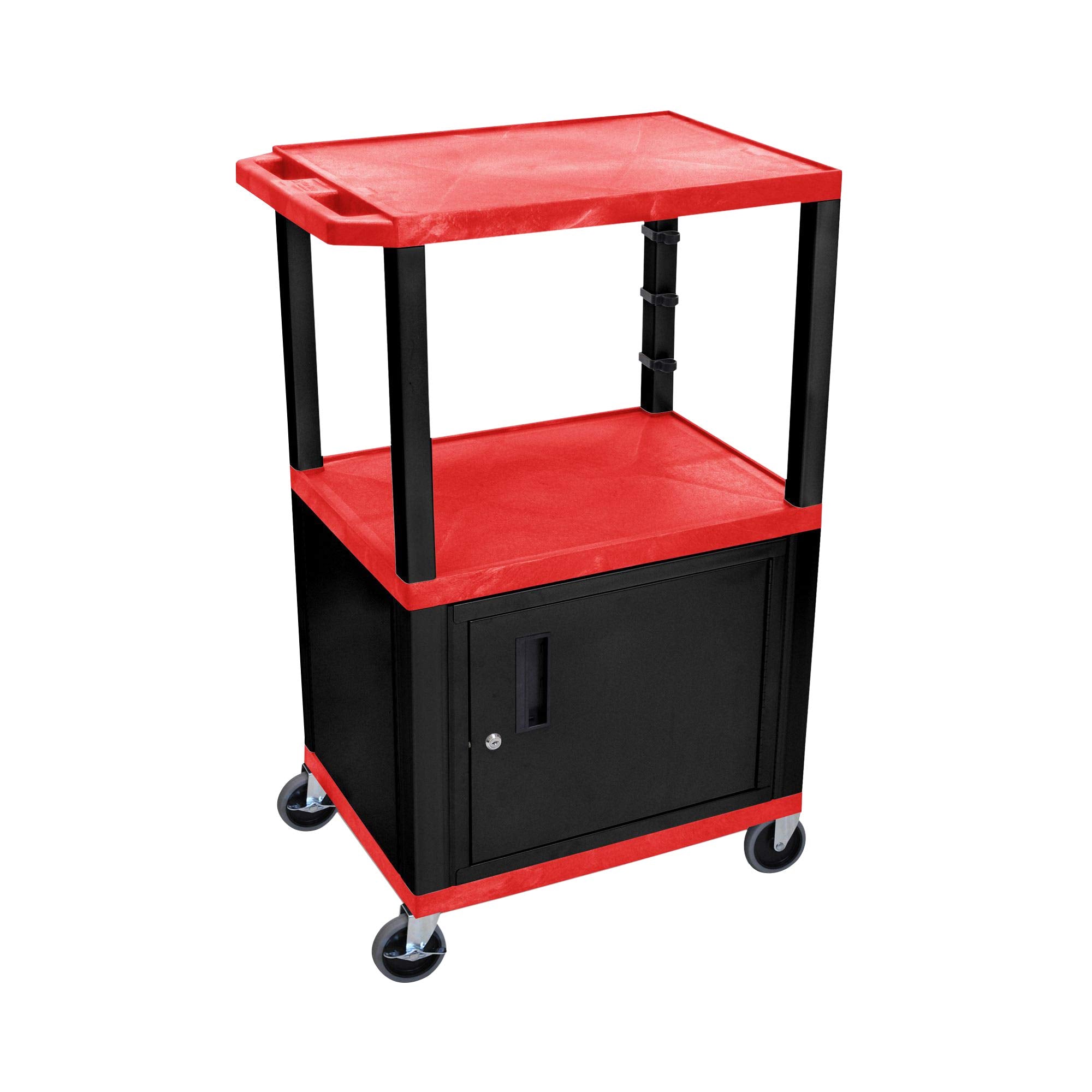 Luxor Multipurpose 42'H Red Audio Video Utility Cart With 3 Shelves, Cabinet - Black Legs