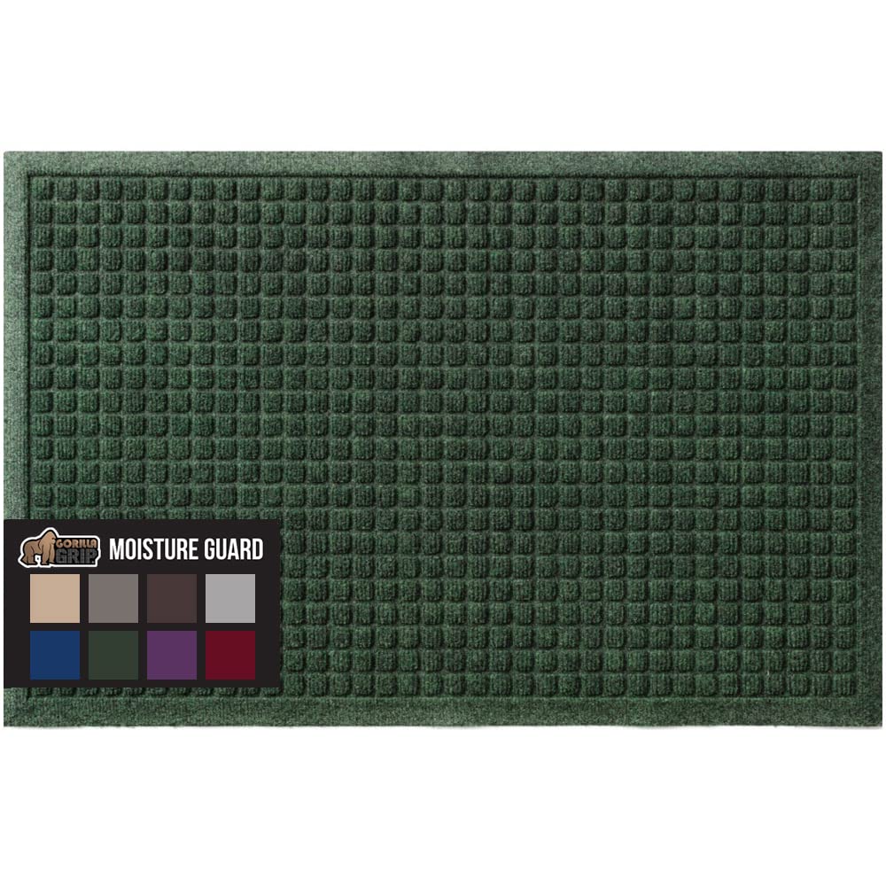 Gorilla Grip Ultra Absorbent Moisture Guard Doormat, Absorbs Up To 1.7 Cups Of Water, Stain And Fade Resistant, Spiked Rubber Backing, All Weather Mats Capture Dirt, Indoor Outdoor, 29X17, Green