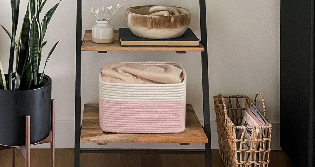 Kriitools Pink Girls Baby Nursery Rope Toys Baskets , Decorative Woven Storage Baskets For Gift, Cubes Storage Organizer Baskets