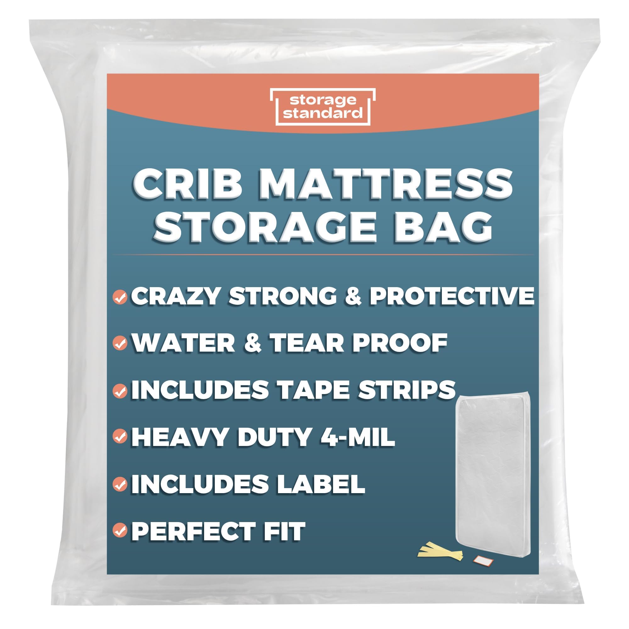 Storage Standard Crib Mattress Storage Bag - Waterproof & Reusable Mattress Bags For Moving, Heavy-Duty 4-Mil Plastic With Tape
