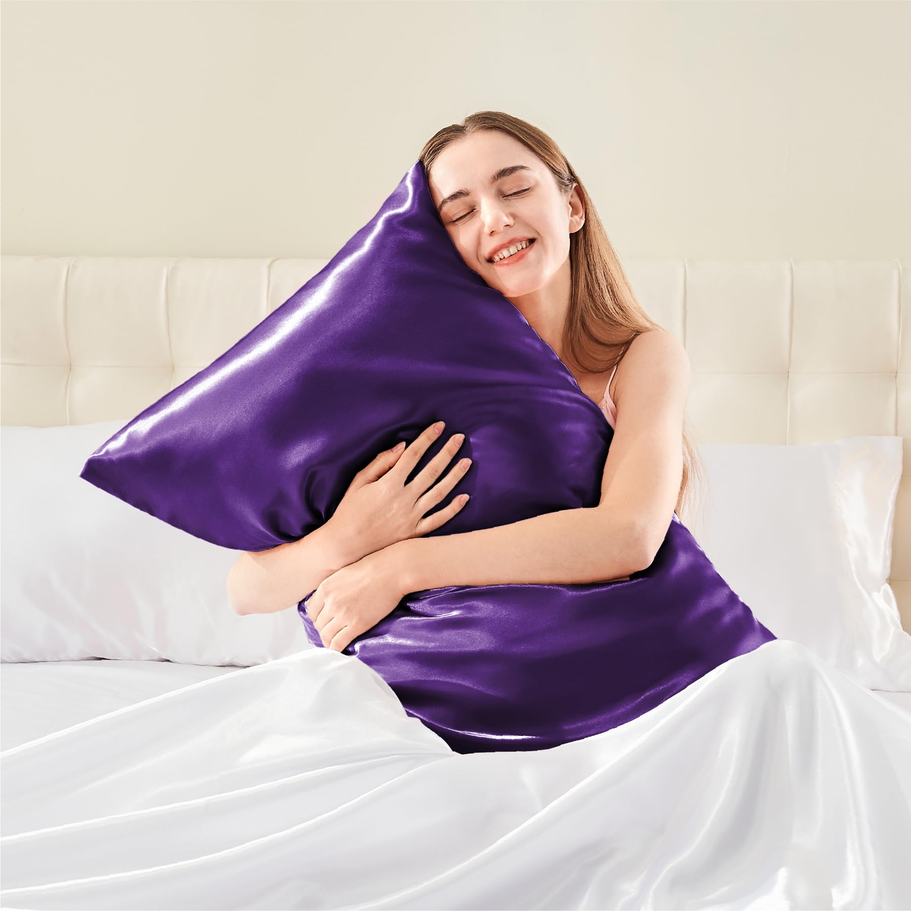 Bedelite Satin Pillowcase With Zipper, Plum Purple Pillow Cases Queen Size Set Of 2, Super Soft And Cooling Similar To Silk Pill
