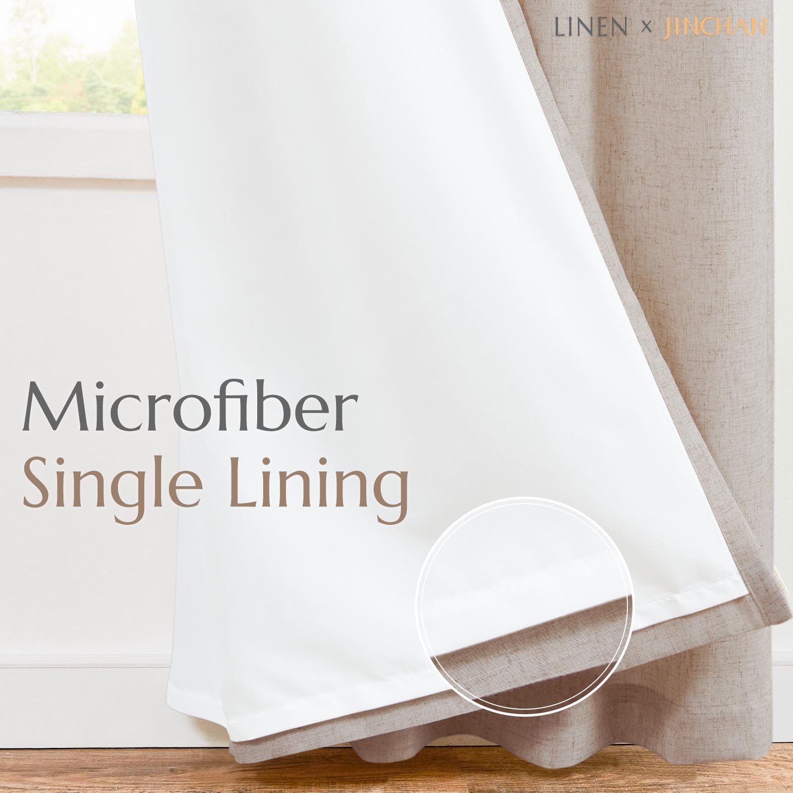 Jinchan Linen Blend Curtains 90 Inch Long For Living Room Farmhouse Rod Pocket Back Tab Light Filtering Window Drapes With Lined For Bedroom Taupe 2 Panels