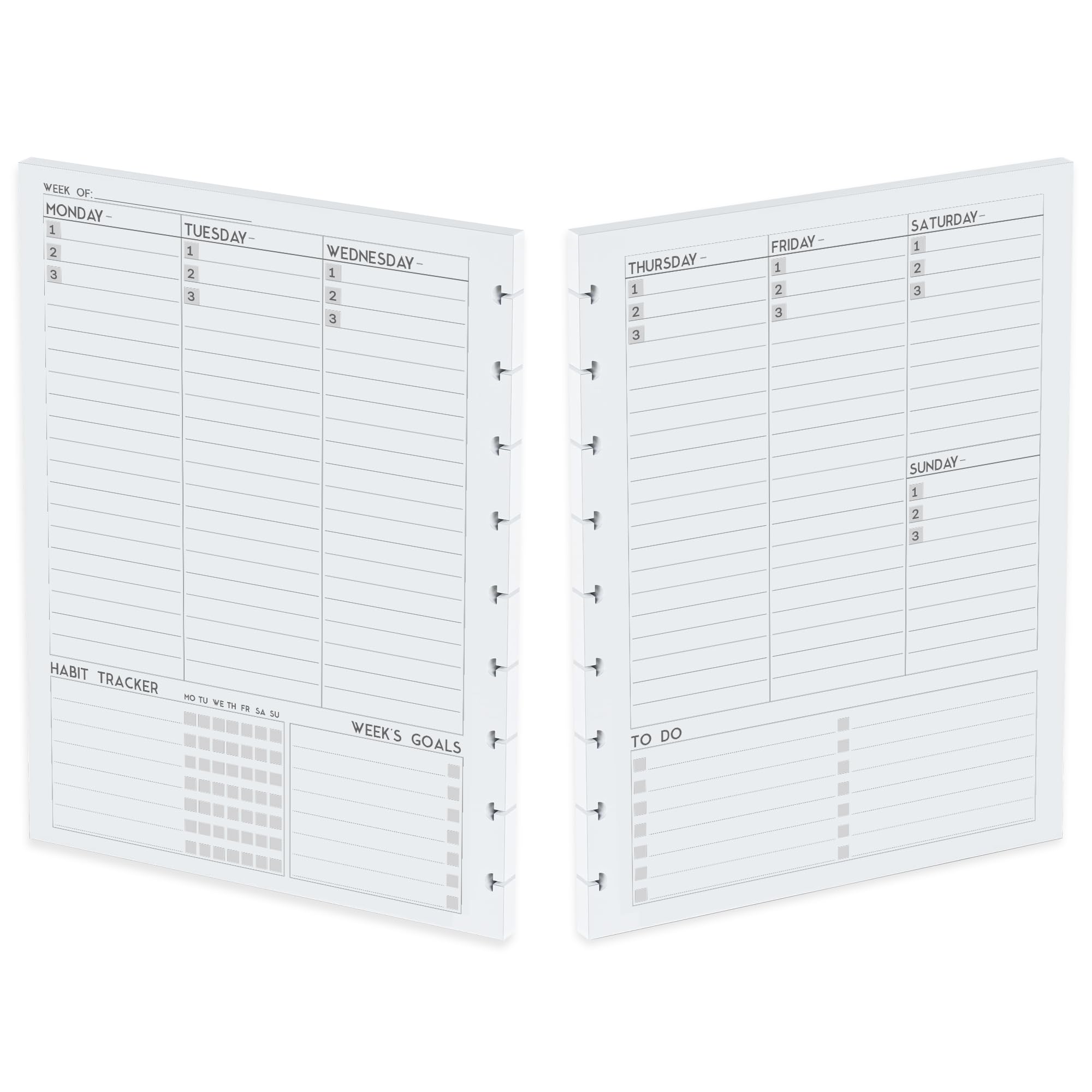 Discbound Undated Weekly Plan Paper Refill, 120 Gsm, 80 Sheets/160 Pages, Happy Planner 9 Disc Pre-Punched Inserts, Loose Leaf,