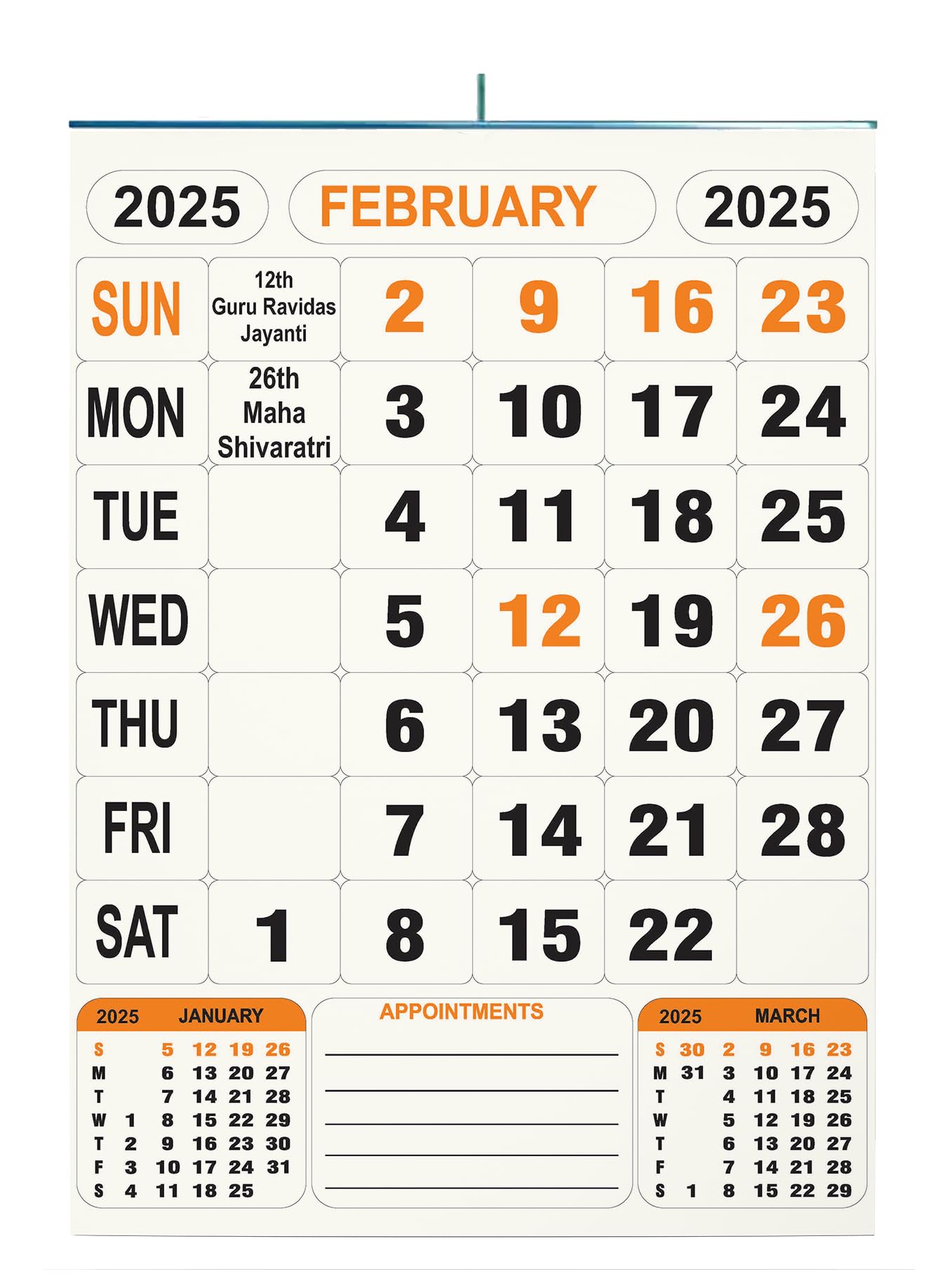 AccuPrints 2025, 14 by 20 inch Offices Wall Calendar Large Dates with Space for Marks/Notes