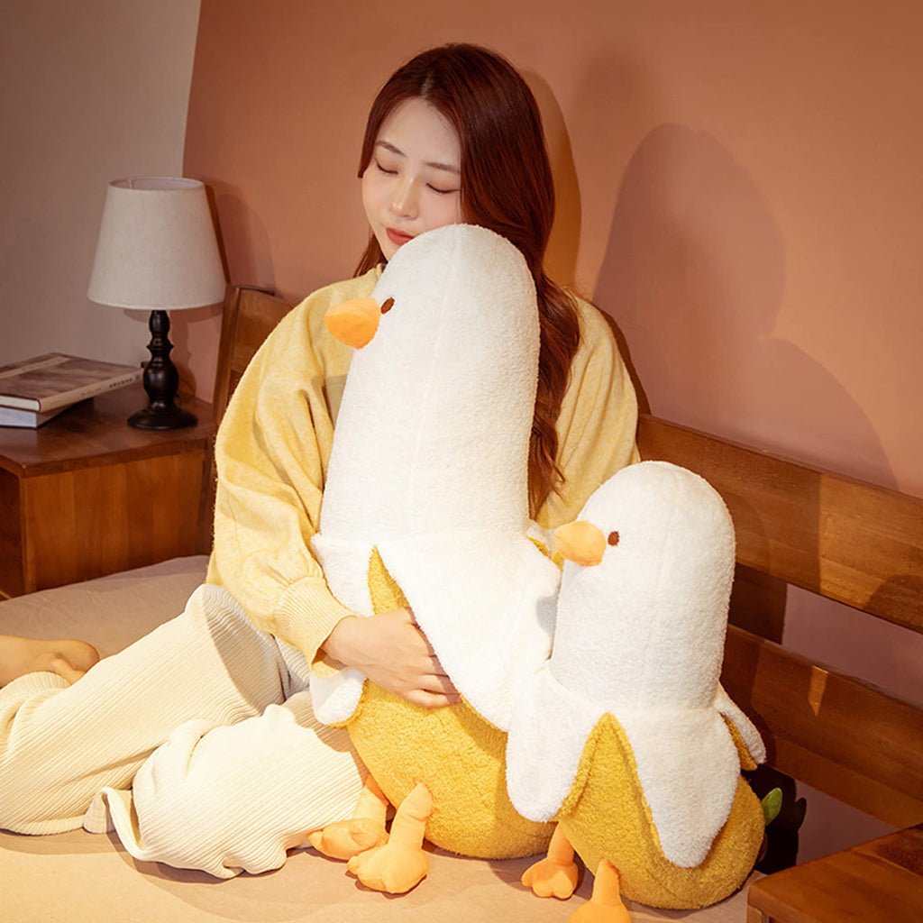 Hitoshe Banana Duck Plush Toy, Banana Duck Stuffed Animals Doll Cute Plushie Hugging Plush Pillow Gift For Girls And Boys (White