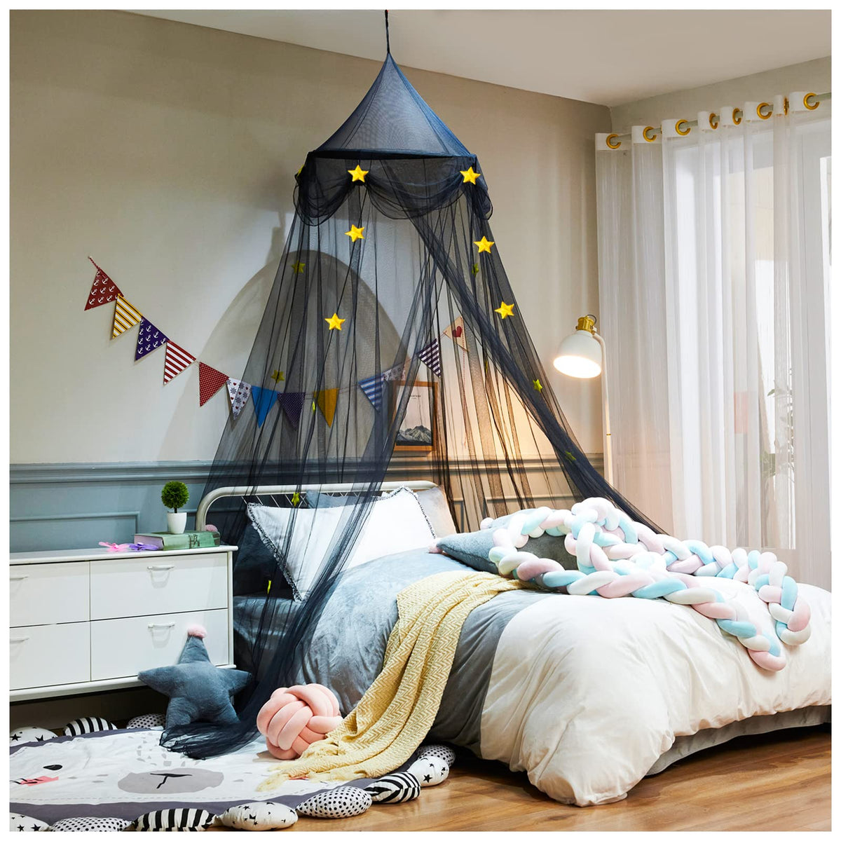 Nydecor Mosquito Net Canopy Bed Curtains Dome Stars Hanging Princess Bed Canopy Tents For Girls Boys Kids Room Decor Reading Noo