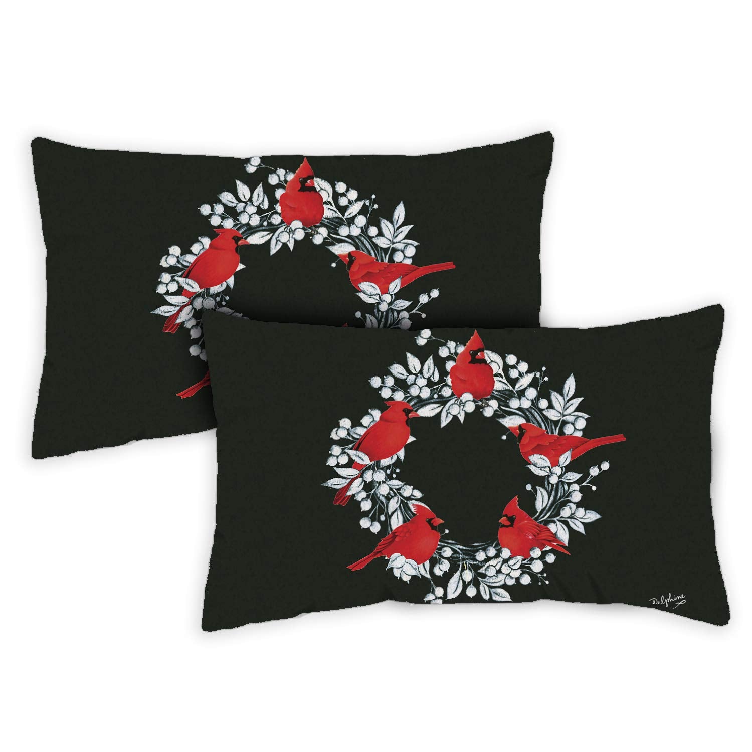 Toland Home Garden 771296 Set Of 2 Cardinal Wreath Winter Pillow Covers 12X18 Inch Bird Outdoor Lumbar Indoor Decorative Throw P