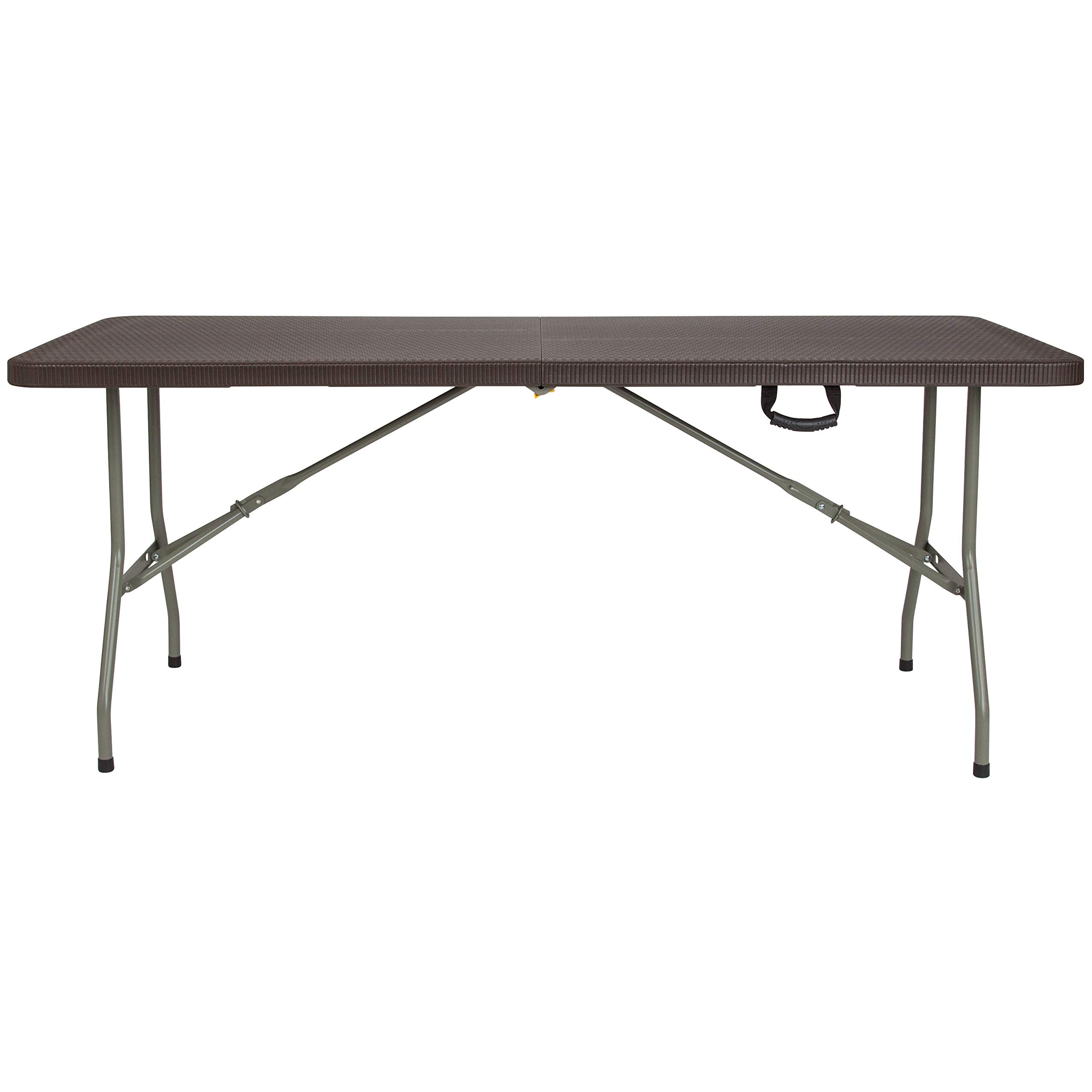 Flash Furniture Park 6-Foot Bi-Fold Brown Rattan Plastic Folding Table