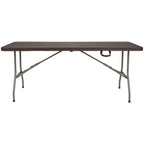Flash Furniture Park 6-Foot Bi-Fold Brown Rattan Plastic Folding Table