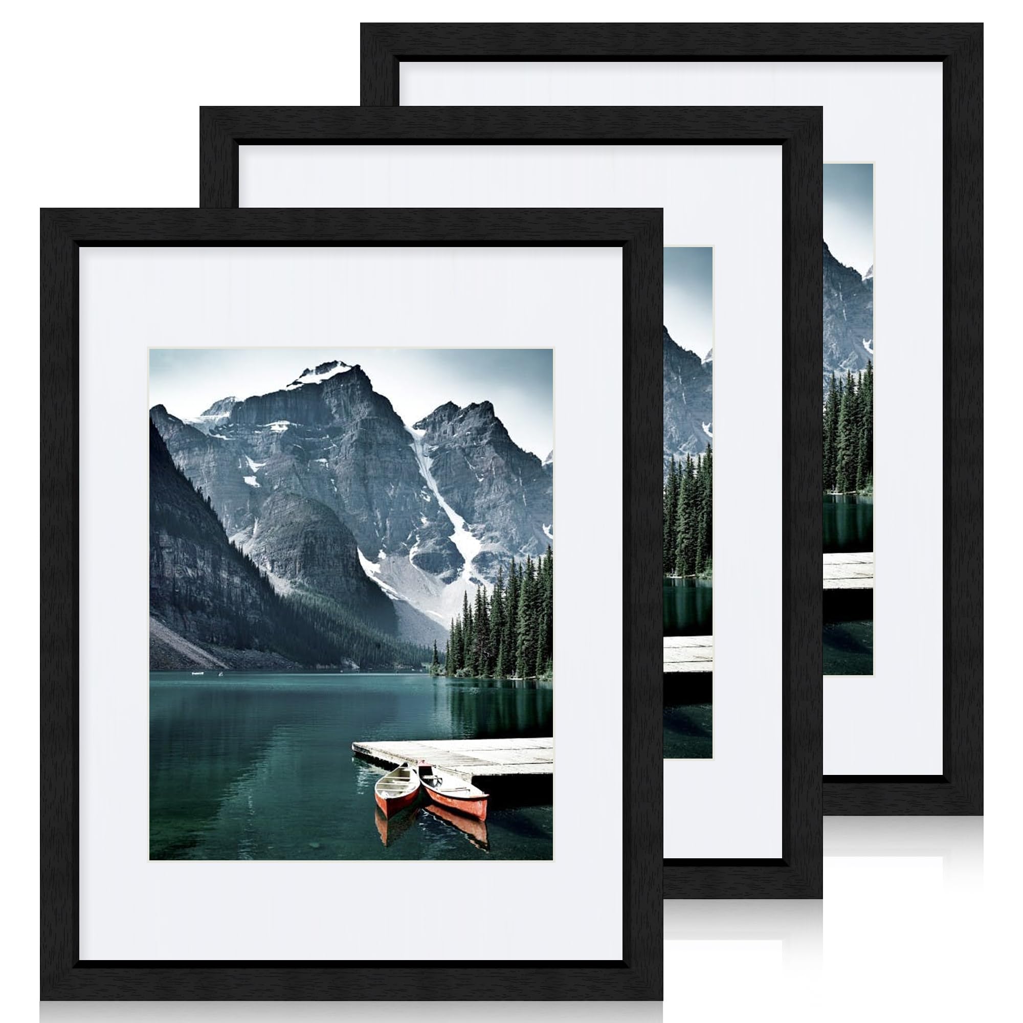Hongkee 11x14 Picture Frames set of 3, Made of Wooden and Black Photo frame - Displays 8x10 Picture with Mat or 11 x 14 Poster w