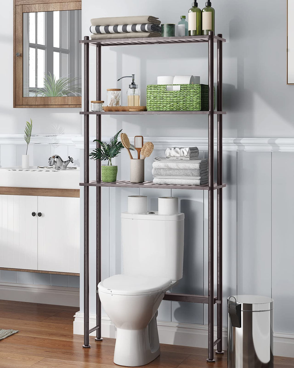 Amazerbath Bamboo Over The Toilet Storage Shelf, Over Toilet Bathroom Organizer Rack, 3-Tier Bathroom Shelves Over Toilet, Space Saver, Espresso