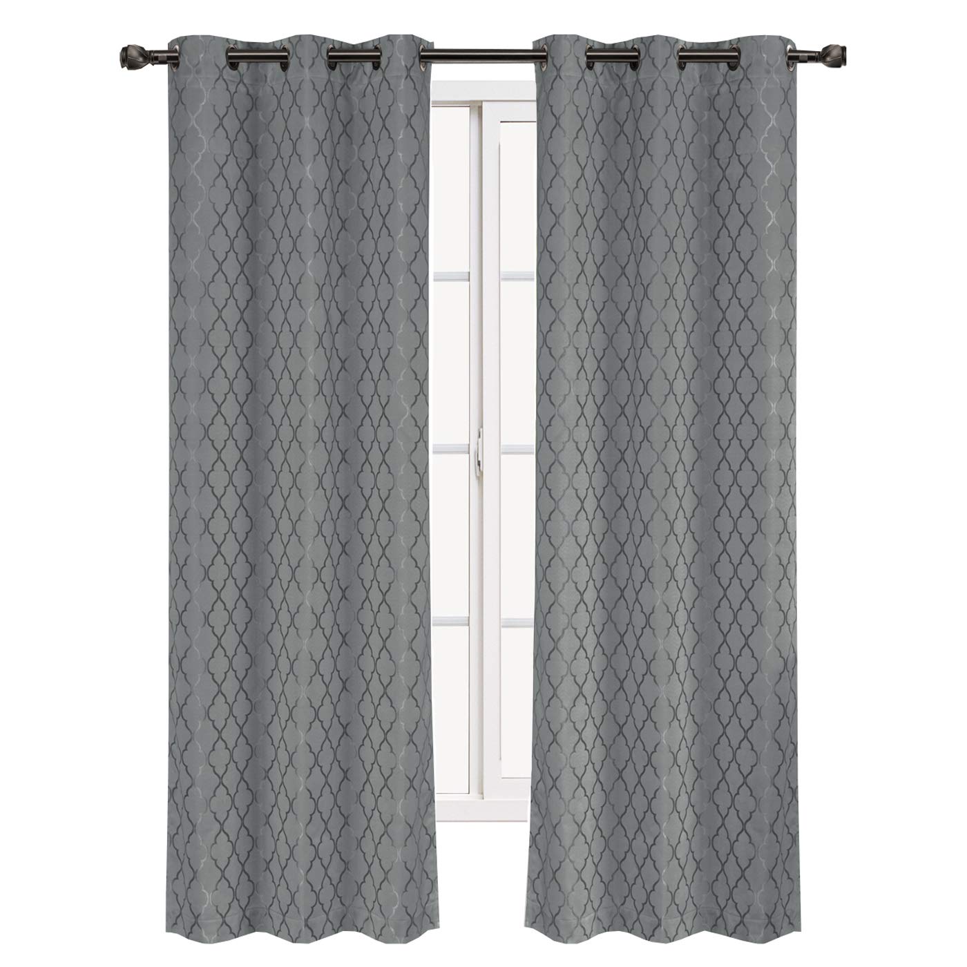 Royal Tradition Willow 84-Inch Wide x 108-Inch Long, Jacquard Thermal Insulated Set of 2 Blackout Curtains, Grey