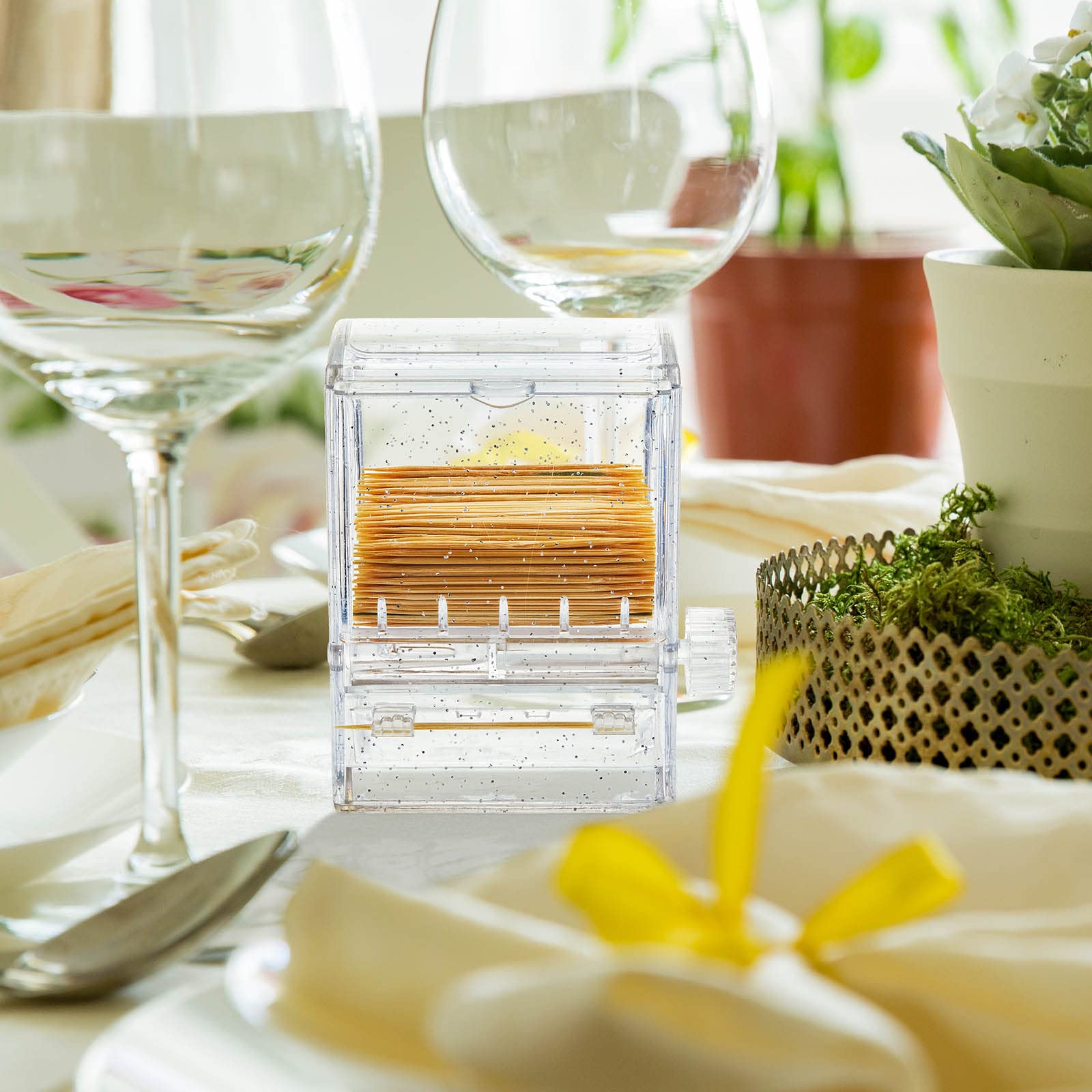 Tessco 2 Pieces Toothpick Dispenser Creative Clear Knob Switch Acrylic Toothpick Holder Automatic Toothpicks Box For Table Kitch