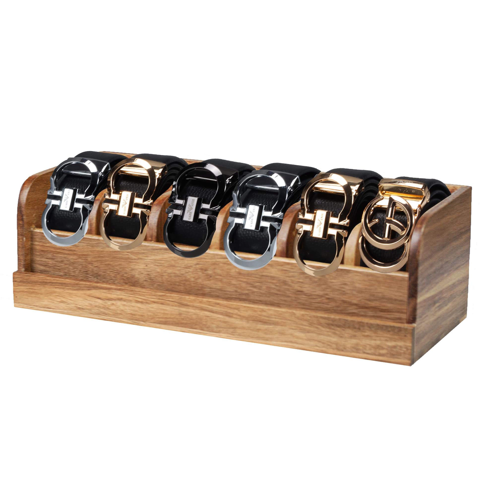 MinBoo Acacia Wood Belt Organizer Box,6 Grids Belt Rack for Closet and Drawer, Belt Storage Organizer and Displayer for Men Wome