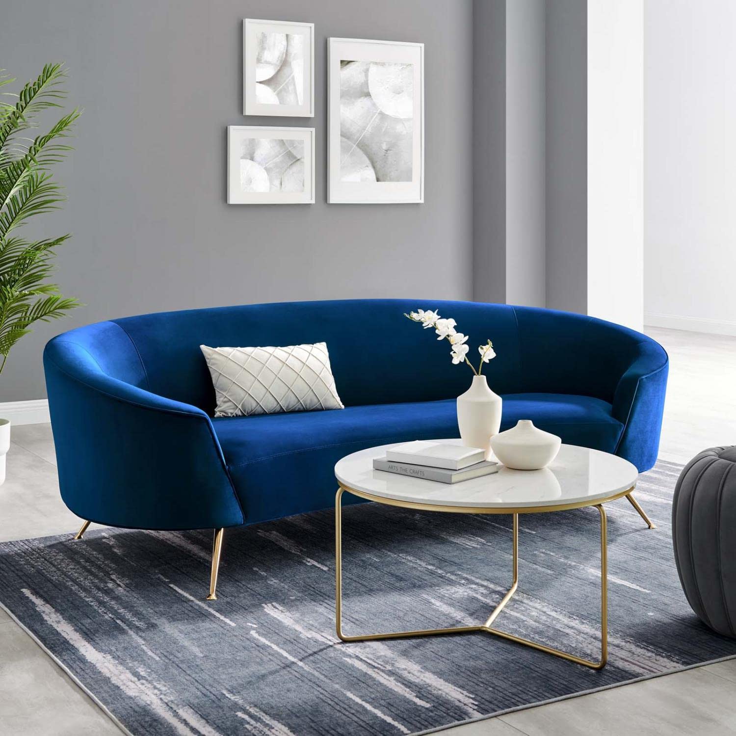 Modway Marchesa Upholstered Velvet Sofa With Navy Finish Eei-5015-Nav