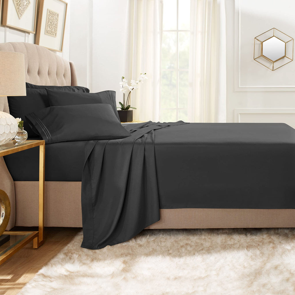Clara Clark Queen Sheets, 6 Piece Set - Hotel Luxury Sheets For Queen Size Bed, Super Soft Bedding Sheets & Pillowcases, Queen Size Sheets, Black