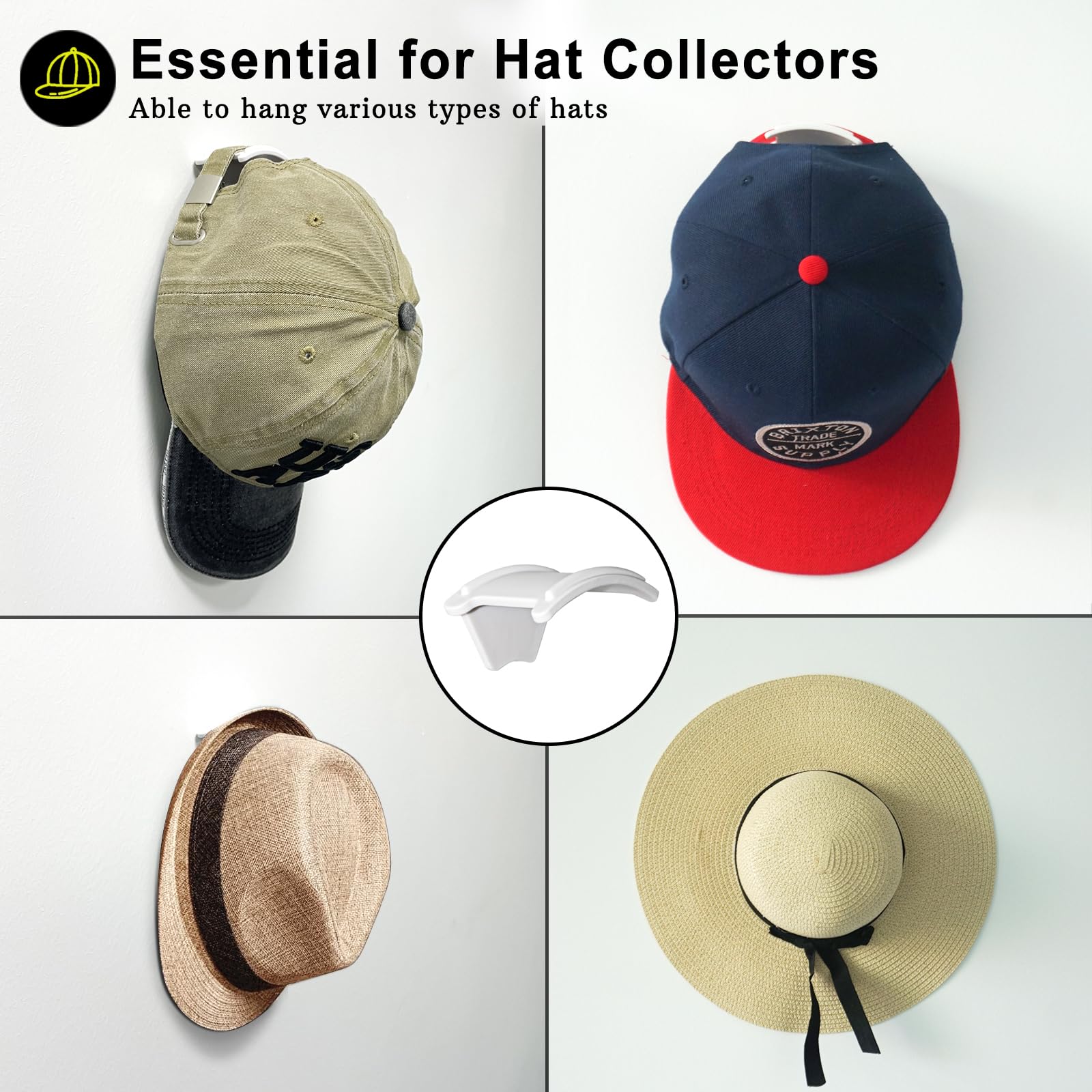 Etowifa 16 Pack Adhesive Hat Organizer Rack For Baseball Caps, Hat Hanger Floating Display For Wall, Over Door And Closet, No-Dr