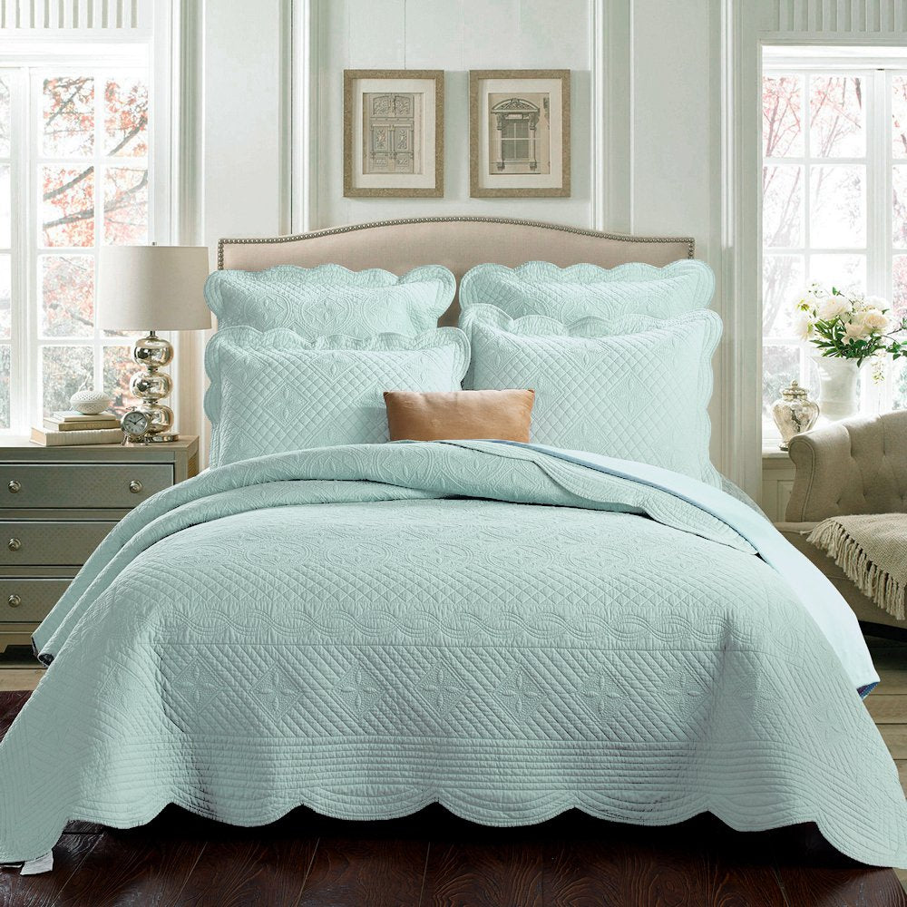 Calla Angel Sage Garden Luxury Pure Cotton Quilt, Queen, Light Aqua