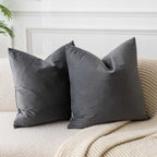 Juspurbet Dark Gray Velvet Throw Pillow Covers 18X18 Set Of 2 For Sofa Couch Bed,Decorative Soft Solid Cushion Cases