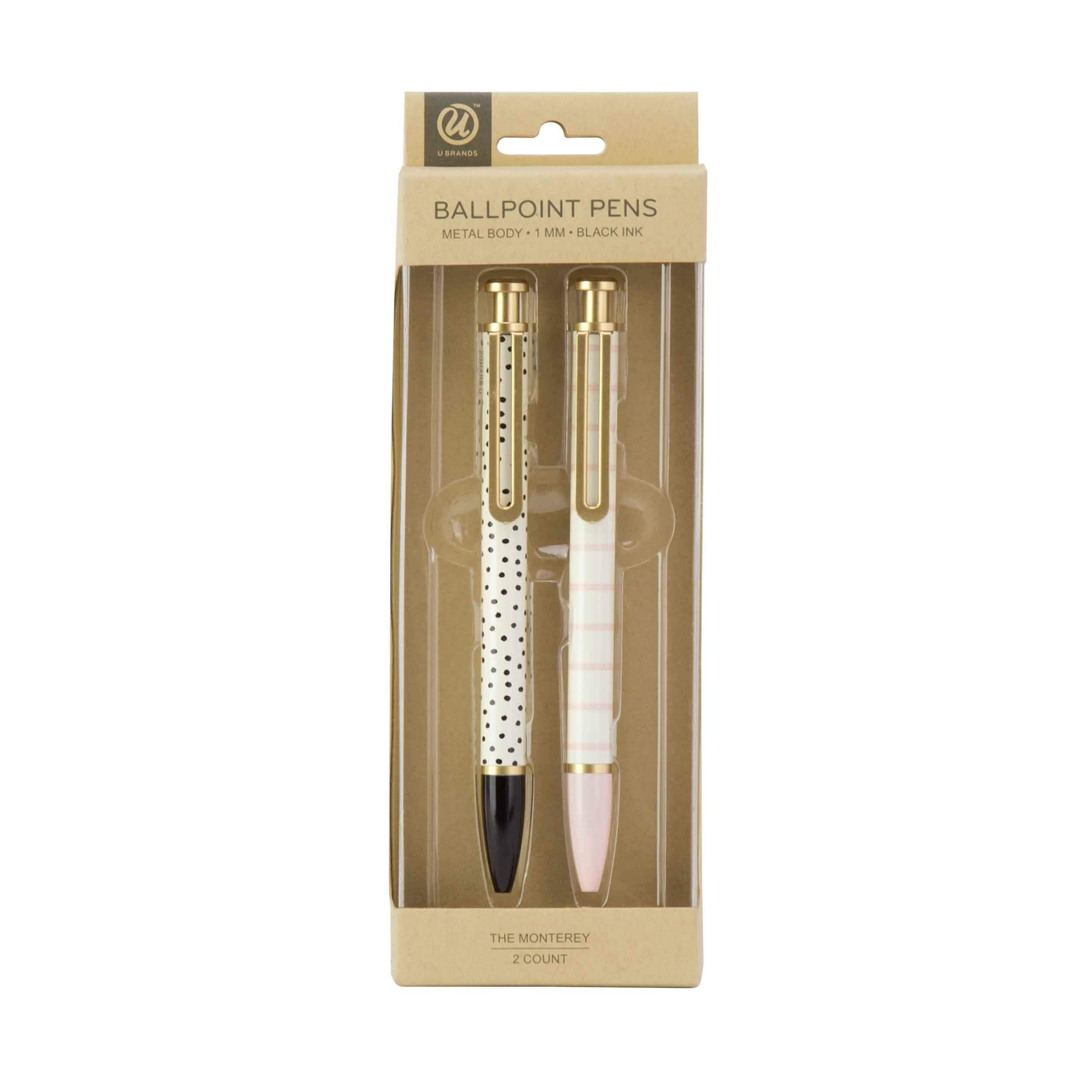 U Brands Monterey Ballpoint Pens, Set Of 2, Stripes And Dots With Gold Details, Bold (1.0 Mm) Point, Black Ink