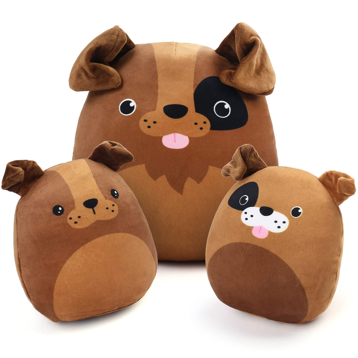 Benben Dog Plush Pillow, Set Of 3, 12 And 7' Squishy Stuffed Animals Hugging Toy, Ms Wags And Pups