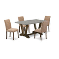 East West Furniture V796Ab747-5 5 Piece Dining Set Includes A Rectangle Dining Room Table With V-Legs And 4 Light Sable Linen Fabric Upholstered Parson Chairs, 36X60 Inch, Multi-Color