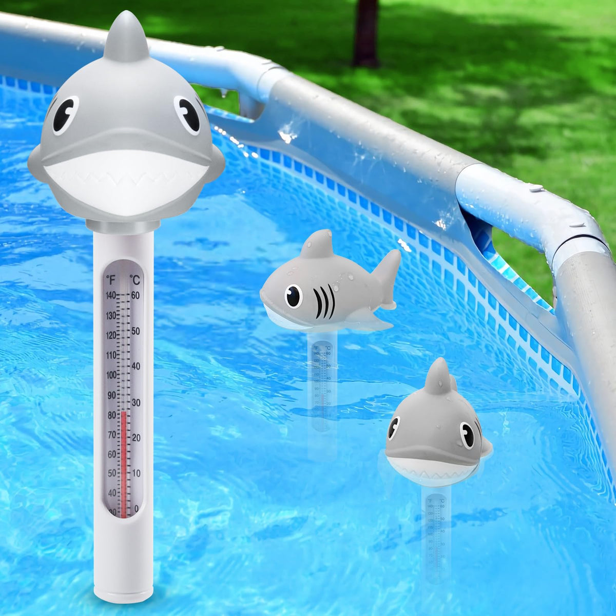 Lanblu Floating Pool Thermometer,Large Size Easy Read Pool Water Temperature Thermometer,Pro Pond Thermometer,Floating Shark Wat