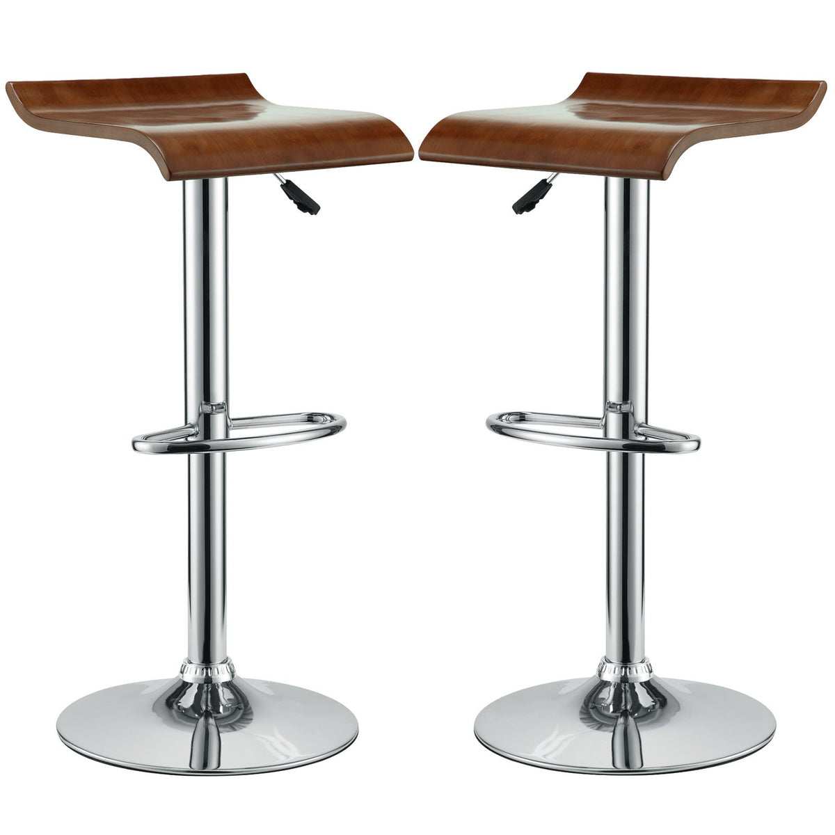 Modway Bentwood Retro Modern Swivel Two Counter Bar Stools In Oak