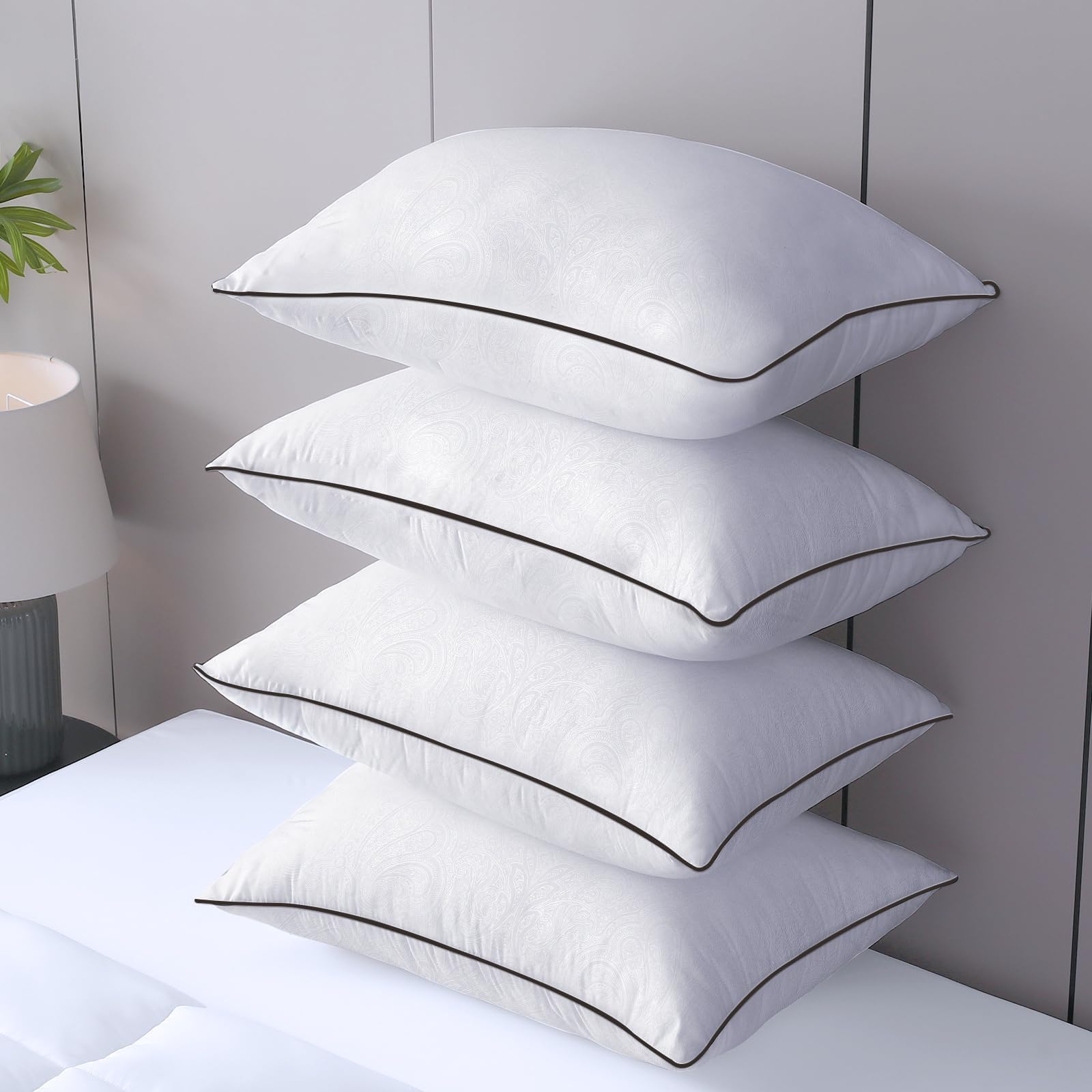 Jollyvogue Bed Pillows Standard Size Set Of 4, Cooling And Supportive Full Pillow 4 Pack For Side And Back Sleepers, Down Altern