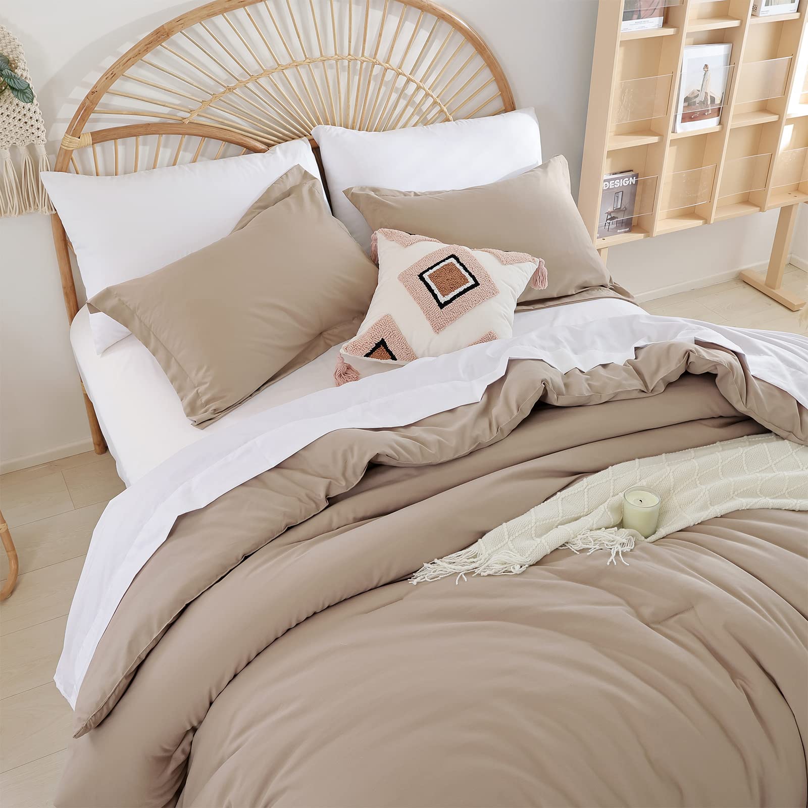 Weigelia Twin Comforter Set 5-Piece Taupe Bed In A Bag Soft All Season Microfiber Bedding Set Lightweight Comforter Set For Wome