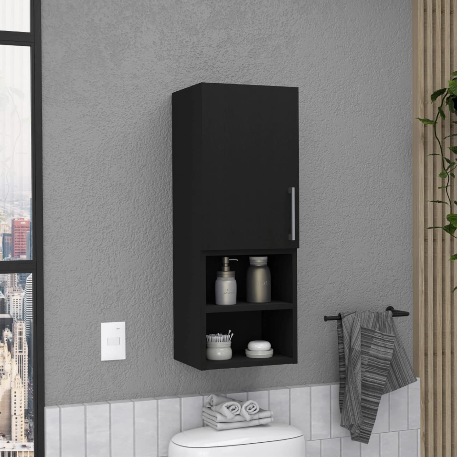 Medicine 31H Single Door Cabinet, 2 External Shelves, 2 Interior Shelves, Black