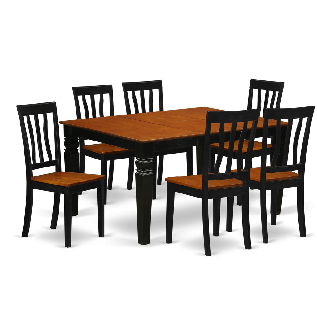 East West Furniture WEAN7-BCH-W 7 Piece Kitchen Table Set Consist of a Rectangle Dining Table with Butterfly Leaf and 6 Dining Room Chairs, 42x60 Inch, Black & Cherry