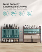 Songmics Shoe Rack, 4 Tier Shoe Organizer For Closet, Holds Up To 16 Pairs Of Shoes, Shoe Rack For Front Door Entrance, Metal Shoe Shelf With Adjustable Tilt Angle, For Entryway, Garage, Bronze